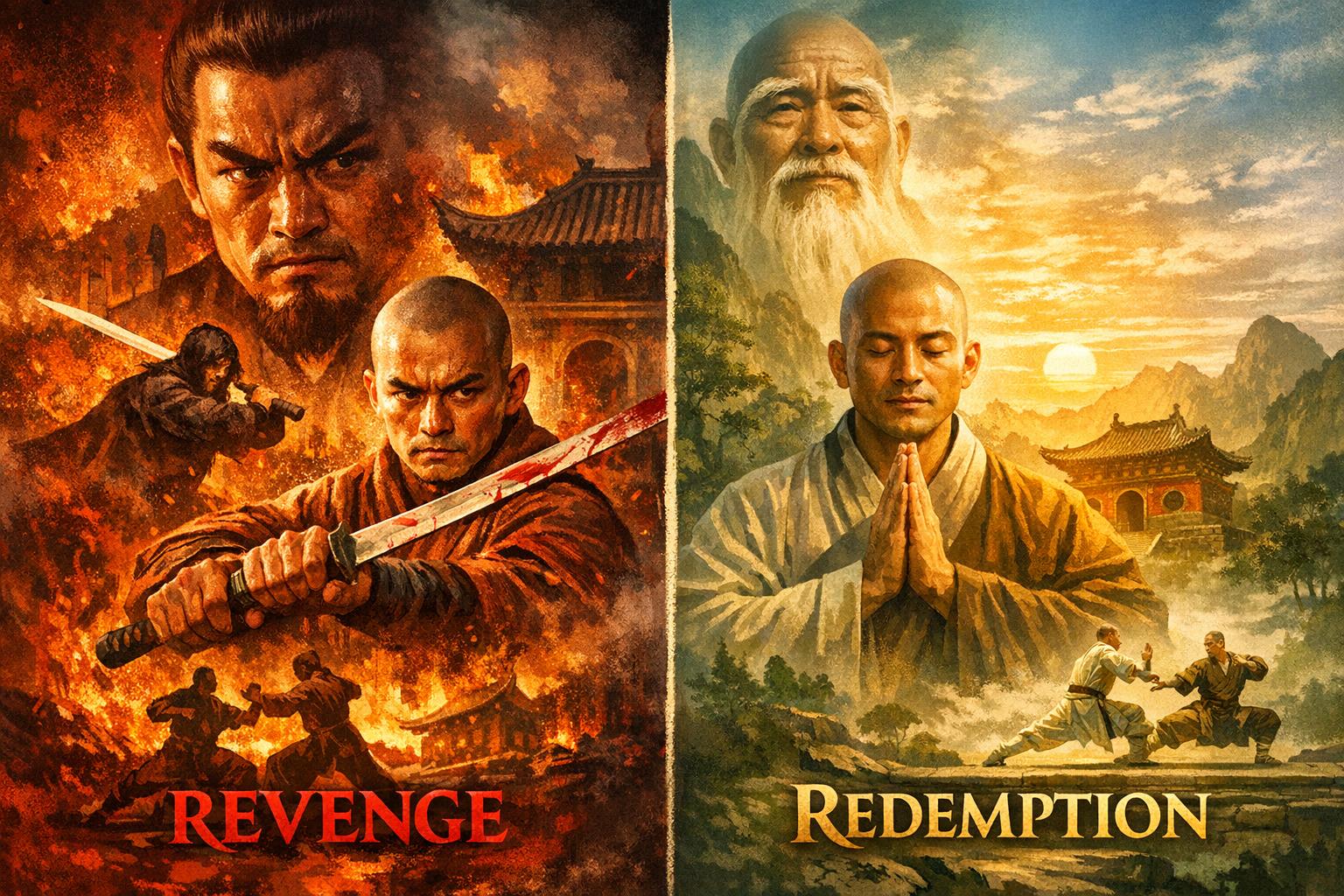 The portrayal of revenge and redemption in Shaolin films.